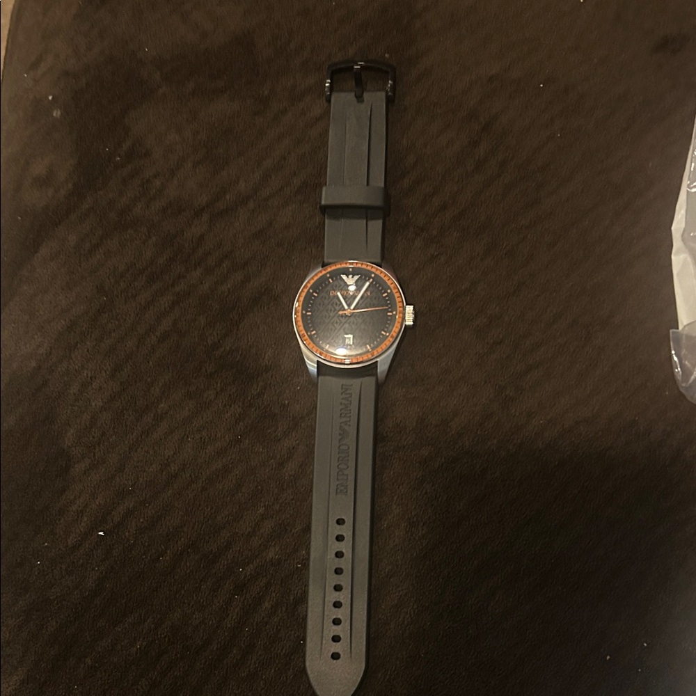Emporio Armani Men's Watch with Black Strap and Orange Bezel